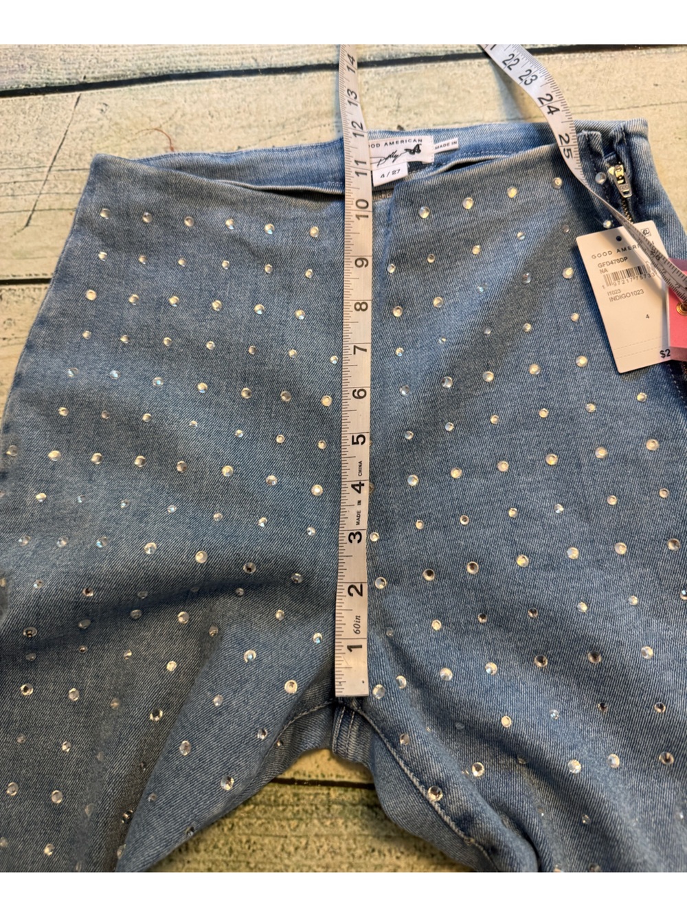 NWT Good American Dolly Crystal Denim Pants. "Jolean's Jeans" 4/27 - Picture 9 of 12
